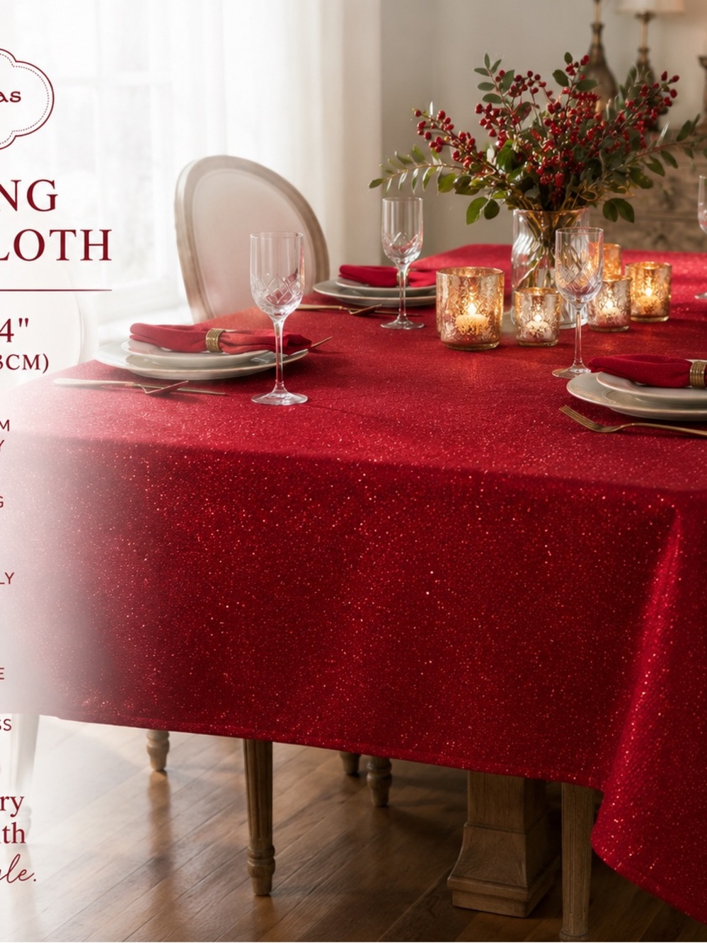 St. Nicholas Square Red Glitter Rectangular Tablecloth